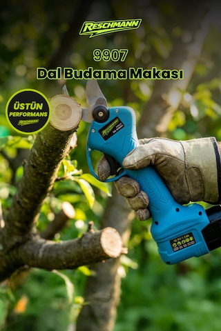 Reschmann R-M9907 Profesyonel 30MM Şarjlı Dal Budama Makası - Çift Bataryalı Yedek Bıçaklı Akülü Bağ Makası