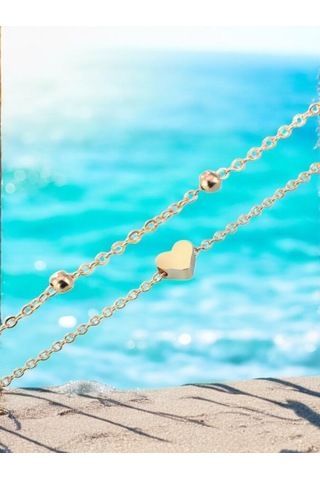 Feron Accessories Çelik Gümüş Renk Kalp Tasarımlı 2li Halhal Gold