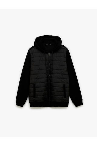 Koton Uzun Kollu Regular Fit Cepli Fermuarlı Kumaş Detaylı Kapşonlu Ceket Siyah 6wam50047mk Siyah