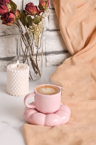 Mithra Life 95 Ml Papatya Şekilli Seramik Pembe Türk Kahvesi Fincan Takımı Mıt1158 Pembe