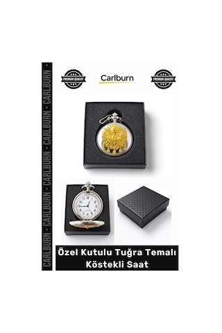 Saat Antika Görünüm Osmanlı Armalı Nostaljik Şık Hediye Özel Kutulu Tuğra Temalı Köstekli Saat Çok Renkli