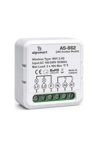 Alpsmart As-862 Akıllı Wi-fi Çiftli Duvar Anahtarı Modülü Tuya