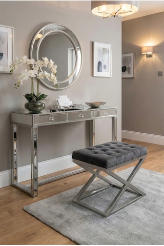 Nexus Babyface Kapitoneli Puf - Krom Metal X Ayaklı Modern Bench 50x40 Cm Antrasit