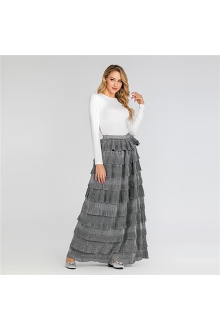 Kadınlar İçin Şık Parlak Pasta Eteği Gri