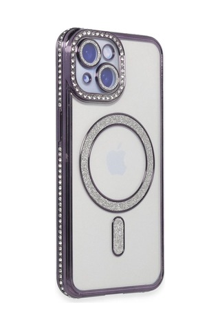 Apple iPhone Uyumlu- 13 Kılıf Joke Simli Magneticsafe Kılıf - Derin Mor