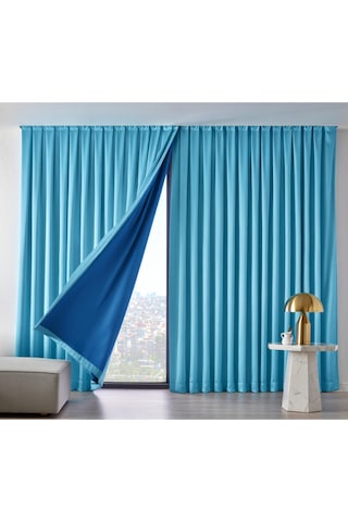 Dauble Blackut Karartma Perde Tek Kanat 1x2 Amerikan Pileli Fon Perde Açık Mavi
