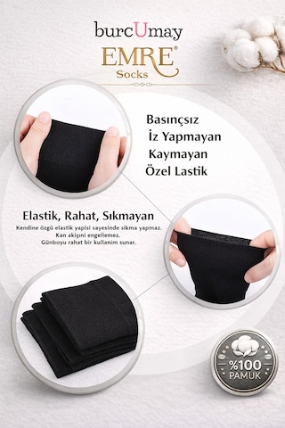 Burcumay Pamuklu Soket Uzun Düz Siyah Çorap 6'lı Özel Kutulu %100 Pamu... Siyah