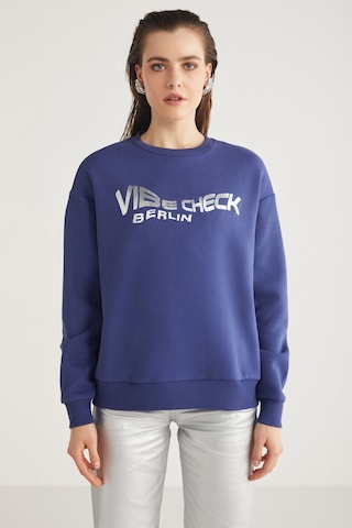 Clover Kadın Bisiklet Yaka Varak Baskı Detaylı Lacivert Sweatshirt