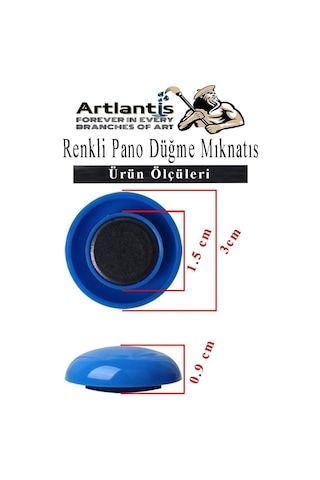 Artlantis Renkli Pano Düğme Mıknatısı 20 Li 1 Paket Manyetik Yuvarlak Mıknatıs Buzdolabı Renkli Plastik Kaplı D