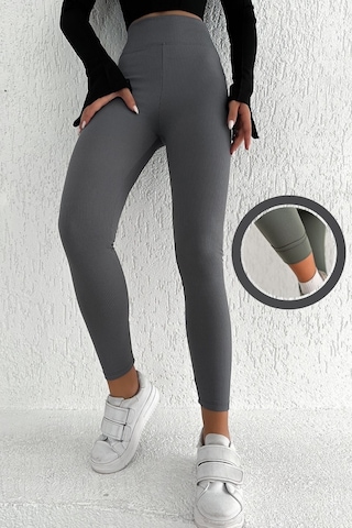 Kadın Içi Polarlı Fitilli Yüksek Bel Toparlayıcı Tayt Gri