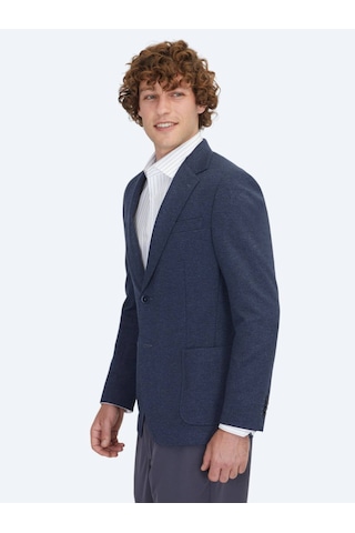 Kip Mavi Çizgili Modern Fit Örme Ceket Mavi