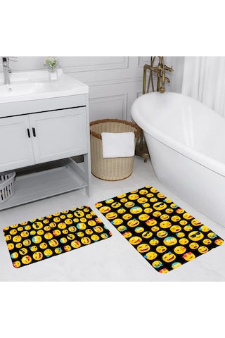 Rovigo Home Baskılı Kaymaz Taban 2 Li Banyo Paspas Takım Rvg5215-100X60-60X50 Çok Renkli