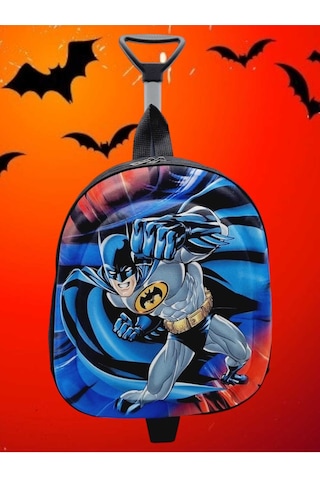 Tezzgelsin Anaokulu Kreş Yarasa Adam Batman Kabartma Baskılı Çekçekli Tekerli Sırt Çantası Ve Okul Çantası Siyah