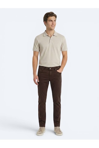 Kip Kahverengi Dokuma Slim Fit Spor Pamuk Karışımlı Pantolon