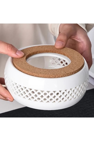 Tenfowee Beyaz Seramik Çaycı Isıtıcı - Her Boyutta Çayı Sıcak Tutar, Konforlu Ortam Oluşturur Beyaz