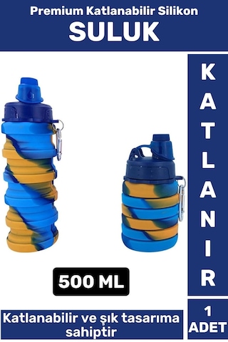 Wintoup Premium Portatif Bpa Free Şık Kamp Spor Seyahat Silikon Katlanabilir Suluk 500 Ml Çok Renkli