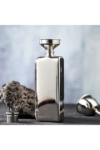 Lemestar 90ml Paslanmaz Çelik Şık Gümüş Renkli Seyahat İçin Pratik İçki Şişesi Gümüş