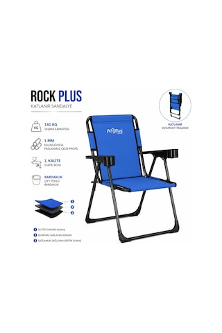 4 Adet Katlanır Kamp Sandalyesi Seti - Rock Plus - Mavi Çok Renkli