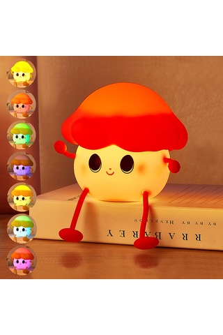 Çocuklar İçin Mantar Gece Işığı, Sevimli Silikon Gece Işığı, 7 Ayarlanabilir Renk Solunum Mantar Lambası Düz