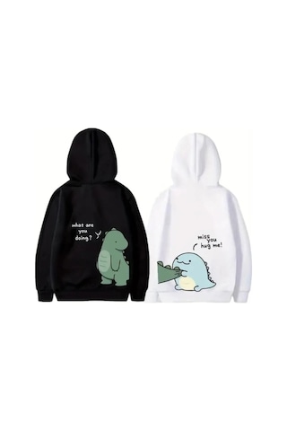 Freedom Storee Sevgililer Günü Baskılı Oversize Kapüşonlu Sweatshirt Hoodie - Beyaz Çok Renkli