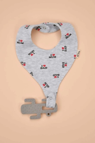 E&f Store Emzik Tutucu Mama Önlüğü - I Love Dad I Love Mom Desenli Gri Pamuk Kumaş Çok Renkli