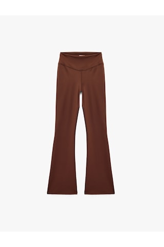 Koton Yüksek Bel Dikiş Detaylı Slim Fit İspanyol Paça Spor Tayt Kahverengi 7wak40130nk Kahve