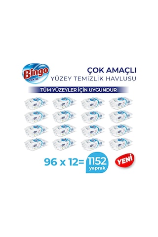 Bingo Pratik Beyaz Sabun Yüzey Temizlik Havlusu 12 x 96'lı