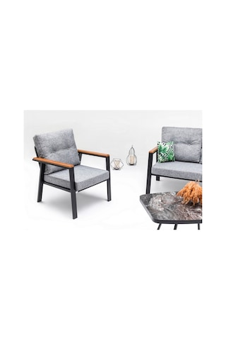 Mymassa Favori Bahçe Takımı - Metal Çay Seti Koltuk Takımı - Siyah