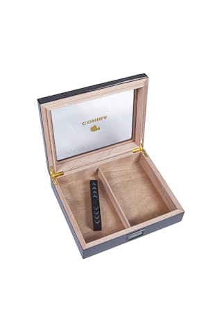 Cohiba Siyah Karbon Desenli Sedir Humidor Puro Kutusu