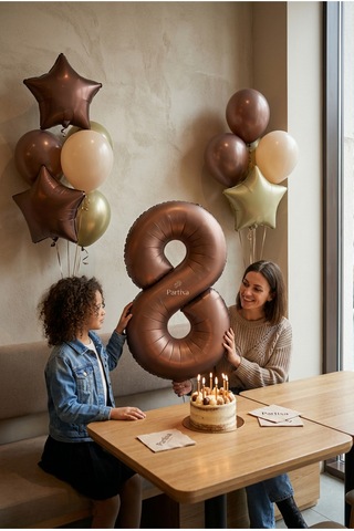 Çikolata Kahverengi Retro Rakam 8 Folyo Balon 32 İnç 8 Yaş Doğum Günü Vintage Konsept Parti Sayı Dekorasyon Balonu Çok Renkli