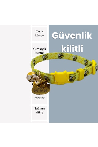 Caramelos Güvenlik Kilitli Kedi Tasması Isimli Künyesi