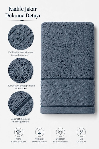 El Yüz Havlusu 50x90 Cm %100 Pamuk Kısmi Kadife Jakar Nova Collection Indigo