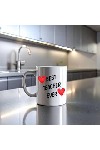 En-cag Best Teacher Ever Baskılı Kupa Model 202 Seramik Kahve Kupası Öğretmen Hediyesi Özel Tasarım Bardak Bss Çok Renkli