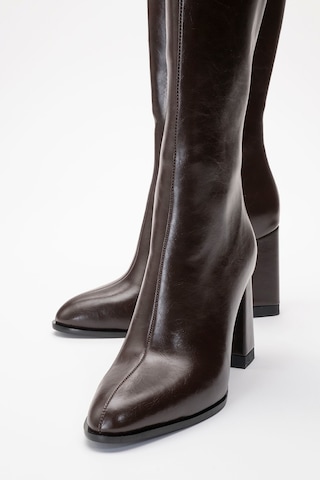 Decer Kahverengi Cilt Kadın Topuklu Çizme Kahverengi Deri