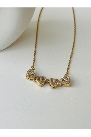 Mıktanıslı Yonca Model Kalp Detay Çelik Kolye Altın