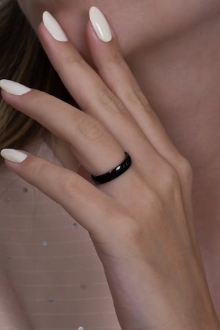 Kişiye Özel İsim Yazılı 4mm Bombeli Parlak Erkek Kadın Çelik Alyans Yüzük Cl18ko Siyah