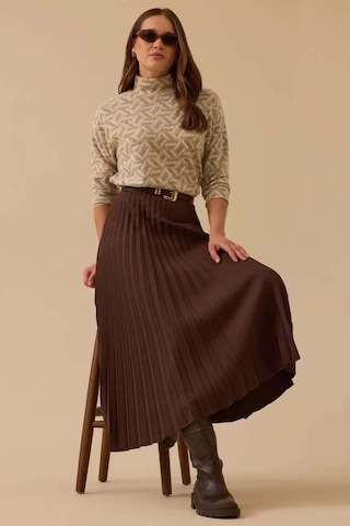 Kadın Esnek Bel Pliseli Basic Etek - Kahverengi Kahverengi