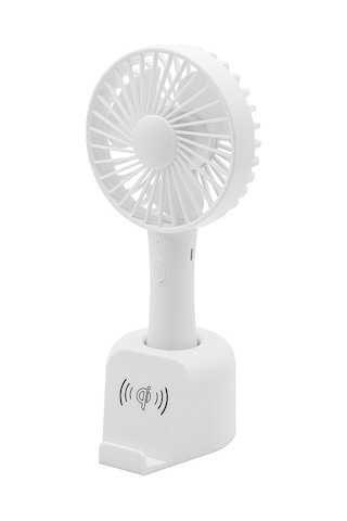 Yunboo K62 Mini Usb Şarjlı Taşınabilir Fan - 3 Hızlı Ayarlı Ve Kablosuz Telefon Şarj Özellikli Beyaz Beyaz