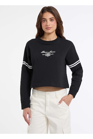 Jeans Yuvarlak Yaka Baskılı Siyah Kadın Sweatshırt Jeans Kadın Sweatshirt Siyah