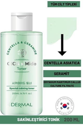 Dermal Cica x Mide Toner Centella Asiatica ve Seramid Özlü Sakinleştirici Tonik 200 ML
