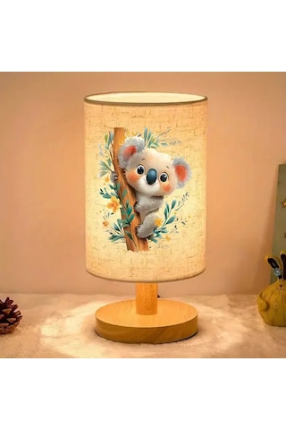 Willowhaven Cute Koala Baskılı 24x10 Ahşap Renk Masa Lambası Yatak Odası Ve Ofis İçin Usb Led Aydınlatma Füme