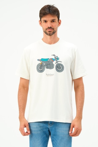 Rich Erkek Motorsiklet Baskılı Tshirt Basic Tişört Beyaz