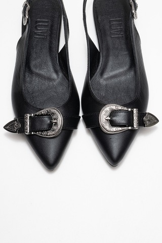 Dorothy Siyah Hakiki Deri Tokalı Sivri Burunlu Kadın Sandalet Siyah