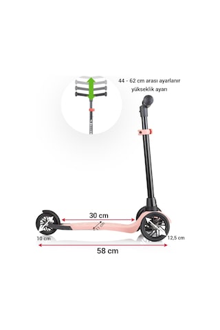 Wellgro Turbo 3 Tekerli Yükseklik Ayarlı Scooter, Pembe Pembe