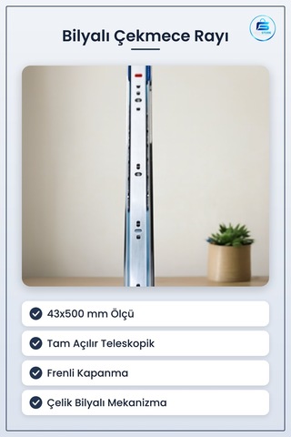 Teleskopik Bilyalı Çekmece Rayı 43x500 Mm Frenli Takım Çelik Mobi Çok Renkli