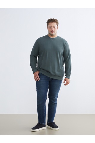 Lcwaıkıkı Classic Yeşil Büyük Beden Bisiklet Yaka Erkek Sweatshirt