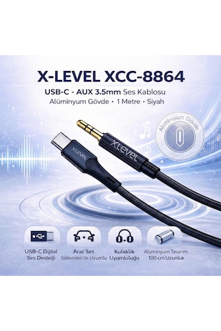 X-level Xcc-8864 Usb-c To Aux 3.5mm Ses Kablosu Aliminyum 1 Metre Siyah
