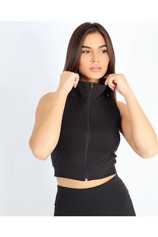 Soft&Basic Kadın Boydan Fermuarlı Siyah Günlük Spor Rahat Bralet Siyah