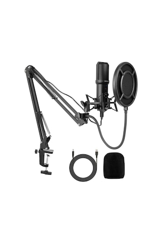 Usb Condenser Masaüstü Mikrofon Seti Kardioid Yönlü, 16bit/48khz Profesyonel Kayıt, Led Kontrollü, Shock Mount