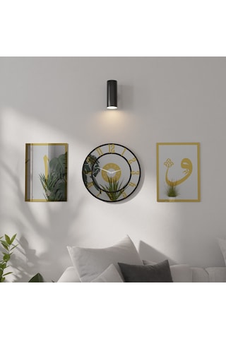 Dekoratif Ayna Pleksili Elif Vav Tasarımlı 3 Parça Duvar Saati Gümüş - Altın